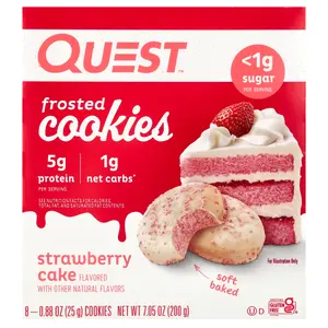 Quest Nutrition Frosted Cookies, Strawberry Cake, 8 Cookies, 0.88 oz (25 g) Each Quest Nutrition Frosted Cookies, Strawberry Cake, 8 Cookies, 0.88 oz (25 g) Each