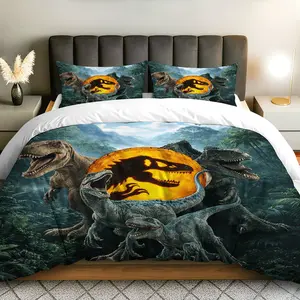 3PCS Duvet Cover Set, 1 Duvet+2 Pillowcases(Without filler), Dinosaur Jurassic Forest Adventure Prehistoric Night theme, Halloween bedding set, Decorative Comforter Suitable for decoration bedroom, guest room, dormitory, living room, Easy Care