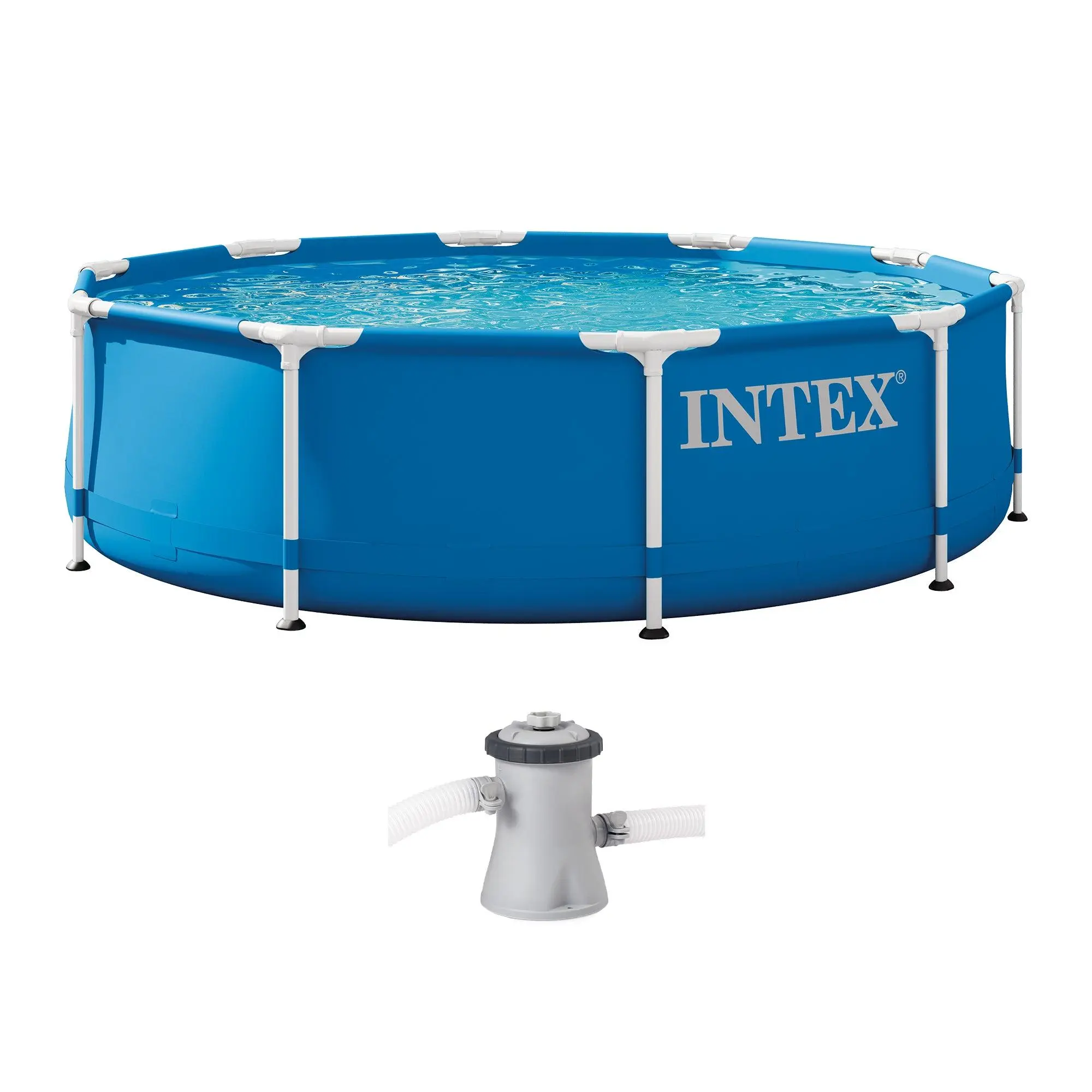 Intex 28201EH 10' x 30" Metal Frame Round Above Ground Swimming Pool with Pump