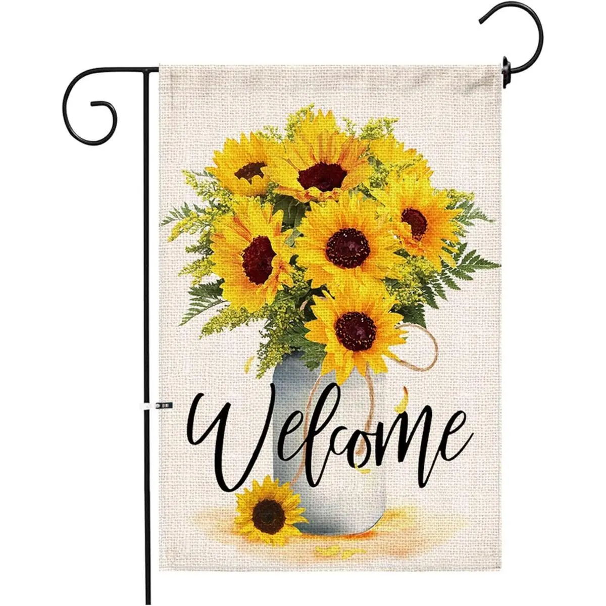 12x18in Welcome Sunflower Mason Jar Garden Flag - Double-Sided Watercolor Floral Farmhouse Banner, Sunflower Jar Art Decor for Sunlit Entryway, Patio Porch Summer Outdoor Home Supplies
