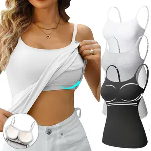Women's Basic Shelf Bra Camisole Tank Top Spaghetti Strap Cami Tanks with Built in Bra Summer Layering Sleeveless Undershirt Tops for Yoga Workout Daily Wear Womenswear Soft Garment Breathable Adjustable