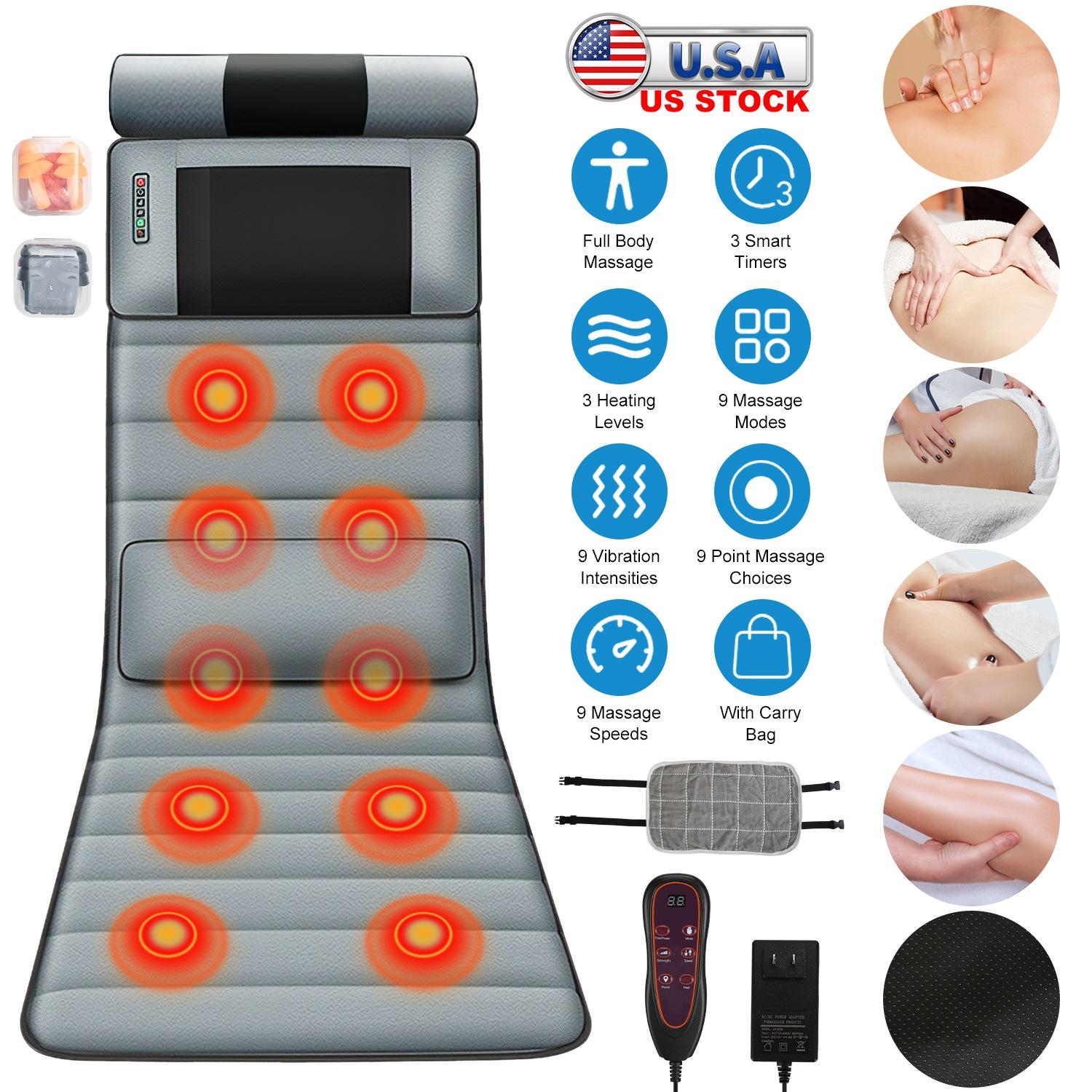 Comprehensive Massage Mat Featuring Heat And a Portable Shiatsu Neck And Back Massager, This Enhanced Massage Mattress Pad Comes Equipped with 10 Vibration Motors, 2 Heating Pads, And 9 Massage Settings, Perfect for Relaxing,deep tissue massage tool