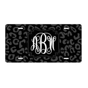 Black/Dark Gray Cheetah Leopard Personalized Plate, Custom Truck Tag, Plate for women, Monogram, Accessories