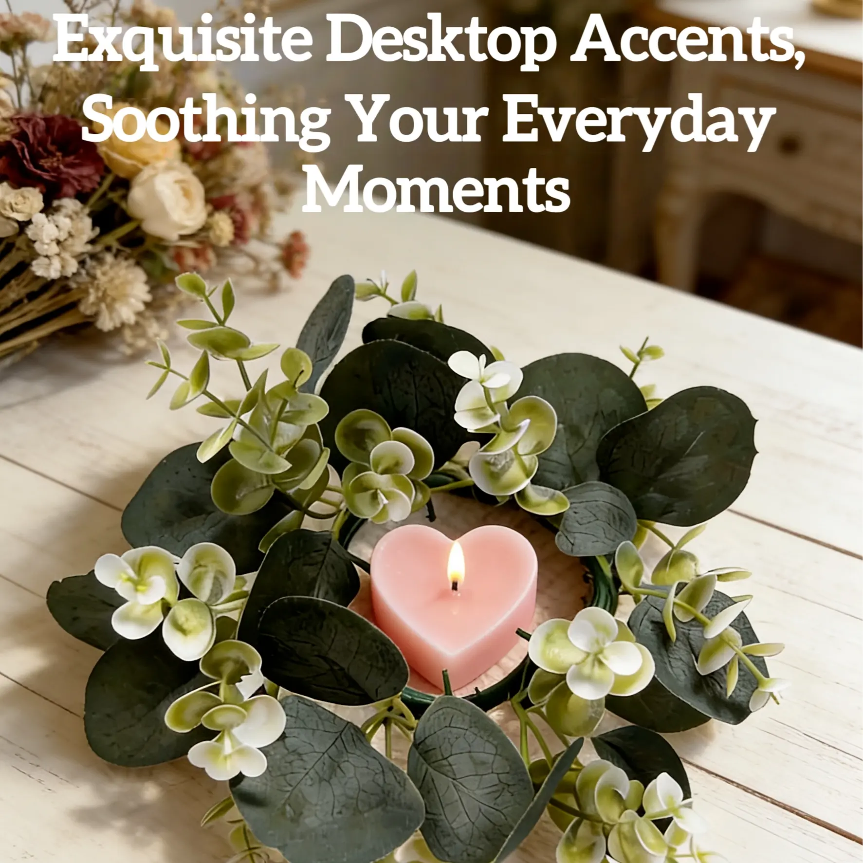 Artistic Eucalyptus Candle Ring, Artificial Greenery Wreath, Flowers, Suitable for Regular and Novel Candles, Table Centerpiece, Wedding Decor