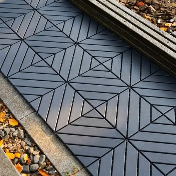 Interlocking High-Gloss Wood Deck Tiles, 44-Pack 12"x12" Easy Snap-Together Installation, Durable Low-Maintenance All-Weather Waterproof Outdoor Flooring for Patio