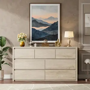 ZR-Garvee Modern 7 Drawer Dresser for Bedroom Wide Wooden Chest of Drawers with Deep Storage Large Wood Storage Cabinet with Anti Tipping Design