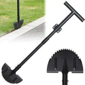 Heavy Duty Lawn Edger Tool with Adjustable Long Handle, Manual Half Moon Lawn Edging Tool with Sharp Saw-Tooth Blade and T-Grip, Metal Garden Edger for Sidewalk Driveway Flower Bed Yard Landscaping