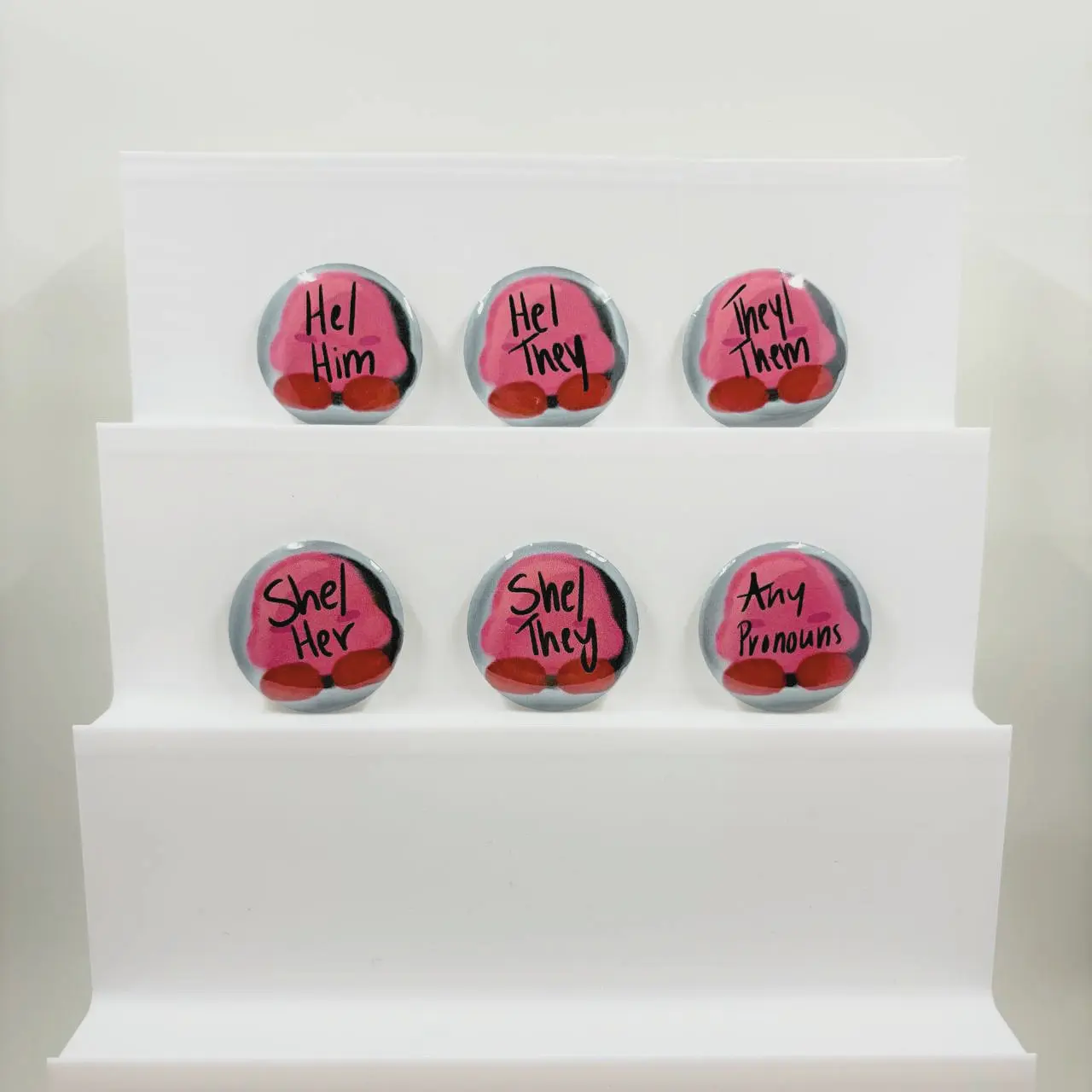 Handmade Pink Puff Ball Pronoun Button - 1.5-Inch - Customizable