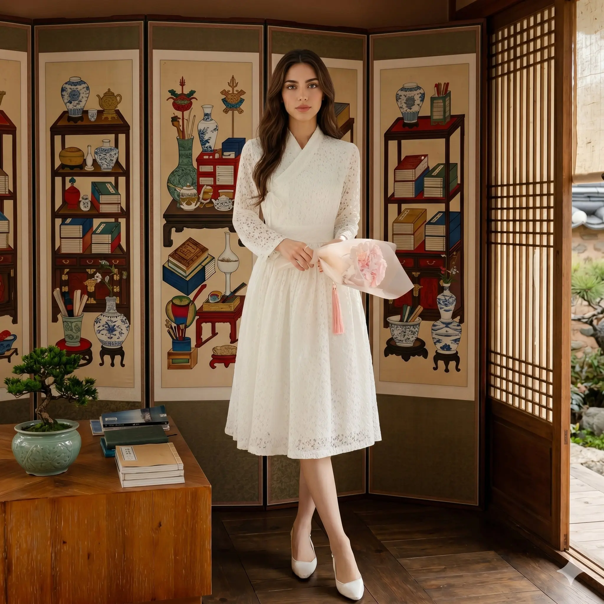Korean Modern Hanbok Lace Dress Wedding