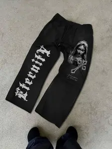 Unisex's Virgin Mary & Letter Print Drawstring Waist Casual Sweatpants, Street Fashion Graphic Pocket Pants for Daily Wear, Unisex's Bottoms for All Seasons, Halloween