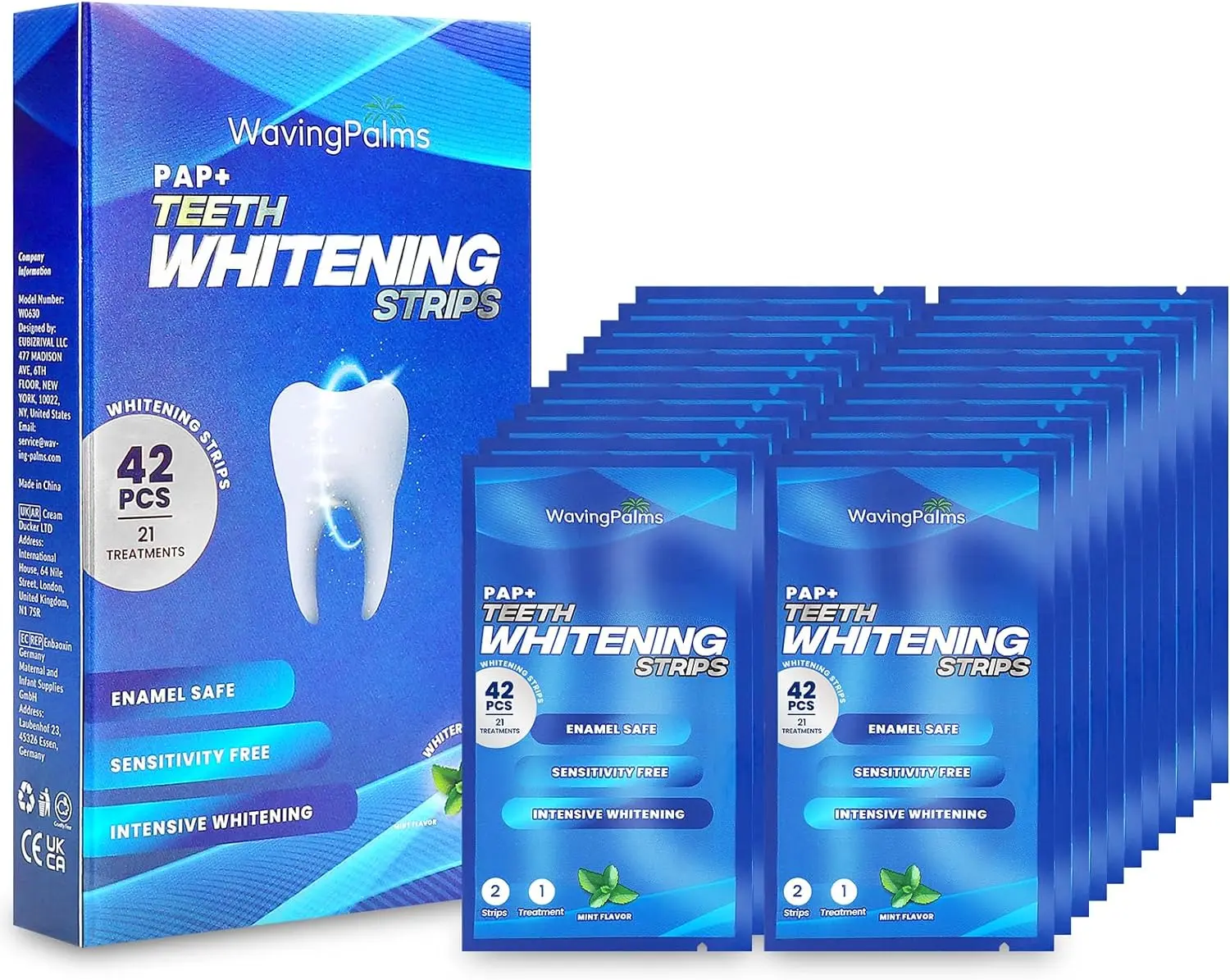 Whitening Strips for Teeth, 42 Upgraded Sensitivity Free Teeth Whitening Strips, Peroxide Free, 21 Treatments, Professional and Safe White Strips Oral Daily