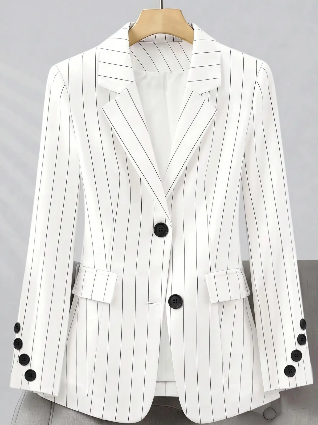 Women's Striped Slim Fit Blazer, 2026 Spring Summer New Single Button, Elegant Office Wear, Professional Small Suit, Long Sleeve