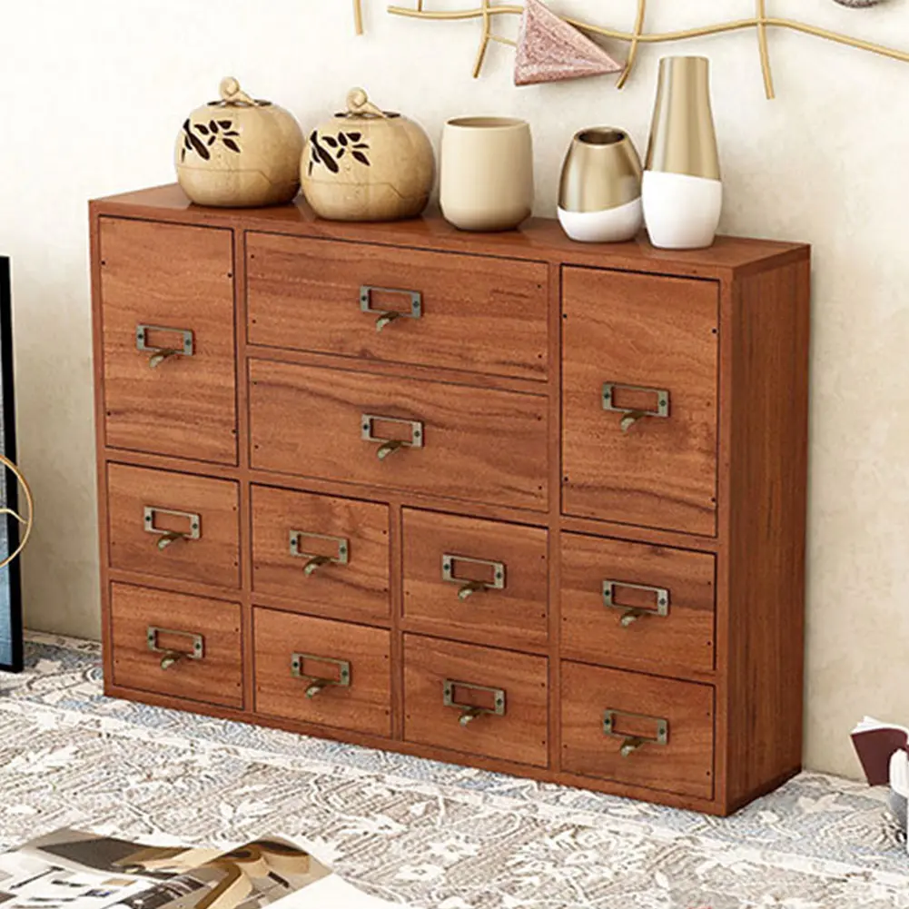 Solid Wood 12-Drawer Apothecary Cabinet with Label Slots - 19.69x3.94x13.78in Space-Saving Tabletop Organizer, 1 Wooden Apothecary Cabinet for Home Office, Nurseries Storage