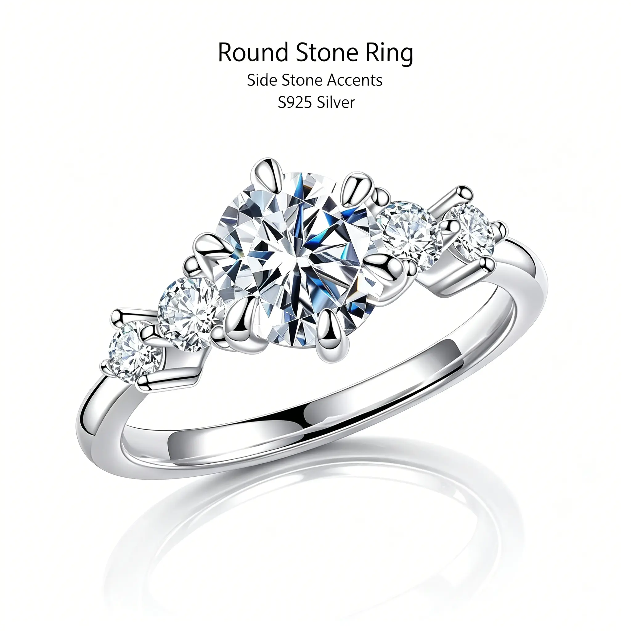 S925 Sterling Silver Pave Accent Band, 2CT Round Brilliant Moissanite 3-Stone Ring, Timeless Elegant Engagement Promise Ring for Daily Wear