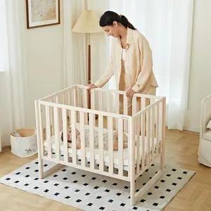 EvoNook 7-in-1 Convertible Mini Crib , Portable Folding Baby Mini Crib with Mattress, 100% New Zealand Pinewood, 4 Adjustable Mattress Heights