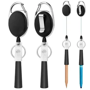 Retractable Pen Holder with Cord, Marker Pen Holder, 2/4 Counts Elastic Silicone Retractable Pencil Holder, Ideal for Carpenters, Nurses, Mechanics, Architects, Office Workers