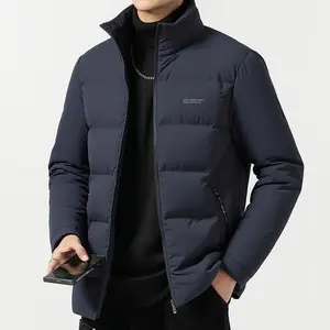 Men's Business Cotton Jacket Winter Coat Thickened Warm Cotton-Padded Outerwear for Men Navy Blue fleece material
