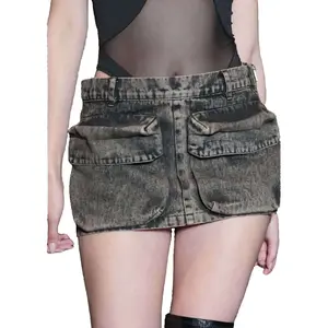 Washed Denim Mini Skirt. Y2k Cool Girl Style