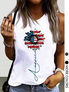 Women's Summer Casual Loose Tank Top with American Flag Floral Print, Soft and Comfortable Homewear Essential