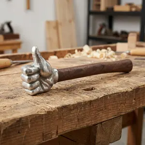 Fist-Shape Rust-Resistant Stainless Steel Hammer, 18.31 in Steel-Wood Construction, Wooden Handle, Multifunctional Hand Tool for DIY Crafting, Outdoor Use