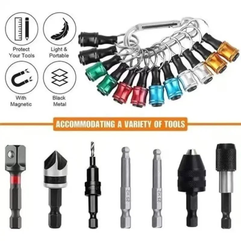 6 Piece Set Colorful Keychain Connectors, Hex Shank Drill Bit Holder, Climbing Carabiner Clip Kit, Durable and Versatile Accessories, Tool Holder