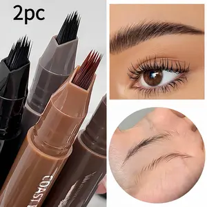 2-Piece Dual-Effect Quick Brow Pencil Cosmetic Set - Makeup for Eyebrows, Multi-Bristle Design for Defined Lifelike Brows, Precision Tip for Hairline Filling, Waterproof, Smudge-Proof, Long-Lasting, 3D Volumizing Seamless Blending
