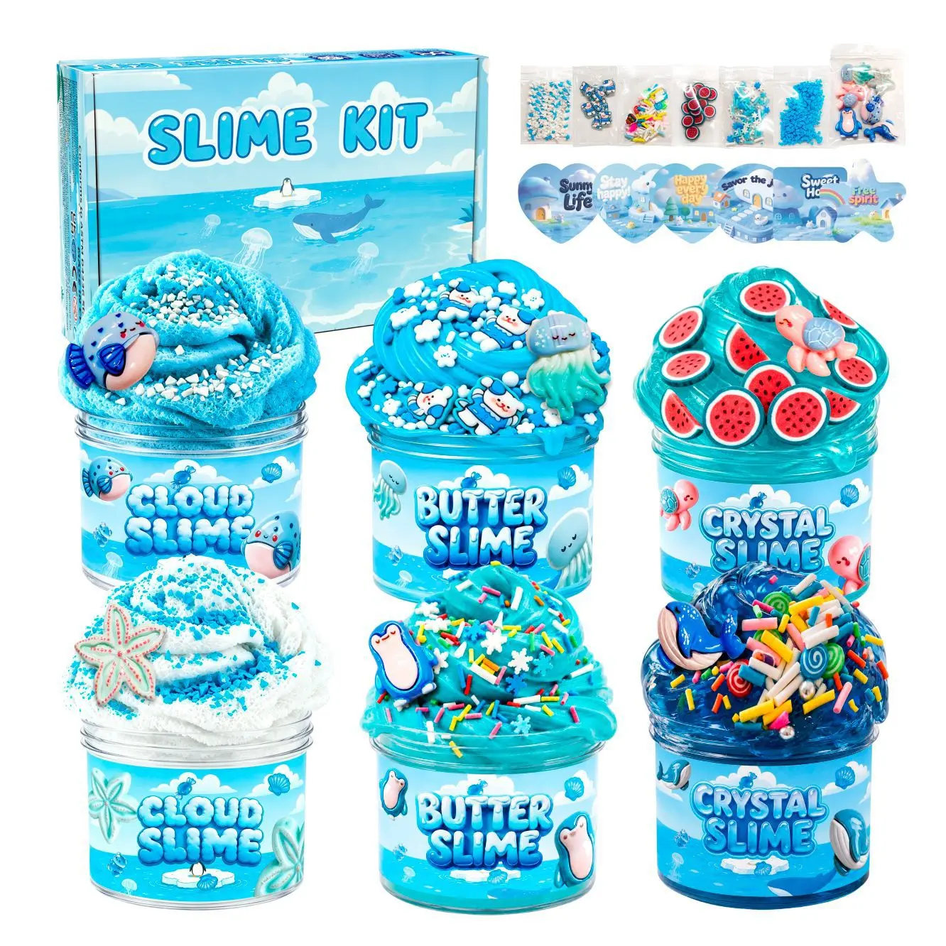 6 PCS Set-Super Clay Slime DIY Soft, Ocean Cartoon Fluffy & Super Stretchy Sensory Clay. Perfect for Anxiety Reduction, Fidget Relief, Decompression Squeeze. Stress Relief, Valentine's Day and Easter gifts, suitable for children to exchange gifts.