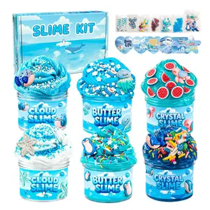 6 PCS Set-Super Clay Slime DIY Soft, Ocean Cartoon Fluffy & Super Stretchy Sensory Clay. Perfect for Anxiety Reduction, Fidget Relief, Decompression Squeeze. Stress Relief, Valentine's Day and Easter gifts, suitable for children to exchange gifts.