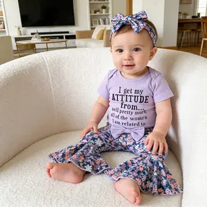 YOUNGER TREE Newborn Girl’s Floral Romper Set with Matching Pants and Headband – 3Pcs Outfit for Hospital Discharge or Early-Stage Wear girlset