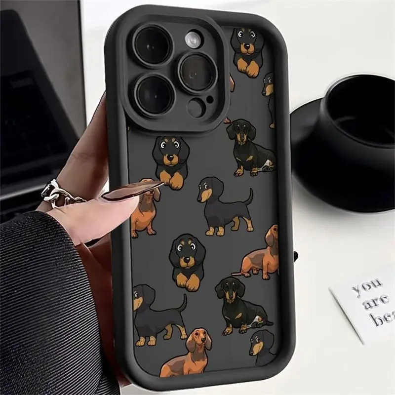 Smartphone Case for iPhone 11/12/13/14/15/16/17 Pro, ProMax, Air, Plus - Cute Cartoon Dachshund Pattern, Shockproof Silicone TPU Bumper, Handheld Cellphone Devices Protection Cover, Casing