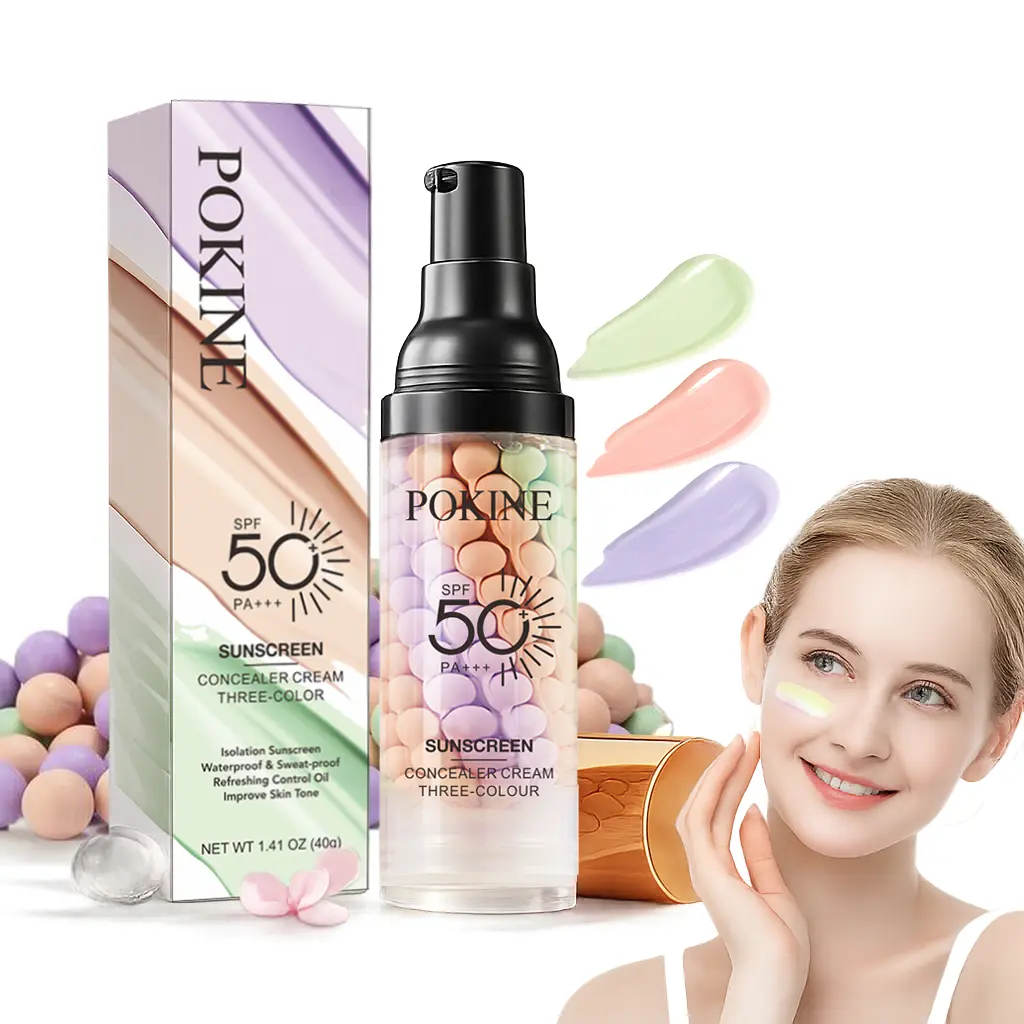 3PCS SPF 50+ PA+++ 3-in-1 Sunscreen Isolation Cream, Color Corrector Face Primer, Pre-Makeup Base for Oil Cosmetic Uv Flawless Moisturizing Hydrate