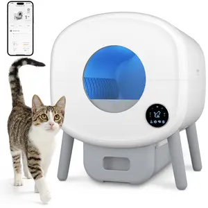 TAYACICY Automatic Self Cleaning Litter Box, Large Capacity Cat Litter Box Self Cleaning for Cats 2.2-33lbs, App Control,Safety Protection, 2 Roll Garbage Bags,White & Grey