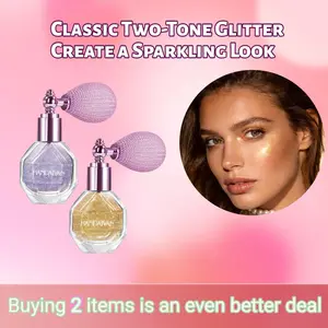 Shimmering Makeup Highlighter Spray Powder - 50ml Highly Pigmented Waterproof Glitter Cosmetic Mist for Face, Body, Hair, 2 Shades (Gold, Purple) - Glamorous Glow for Everyday Outfits, Festive Parties, Highly Pigmented Makeup