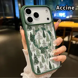 Magnetic Case for iPhone 17 Pro Max 16 Plus 15 14 13 12 11 Air E Christmas tree symphony Pattern Acrylic Transparent Anti-Scratch wireless charging compatible Phone Back Cover for