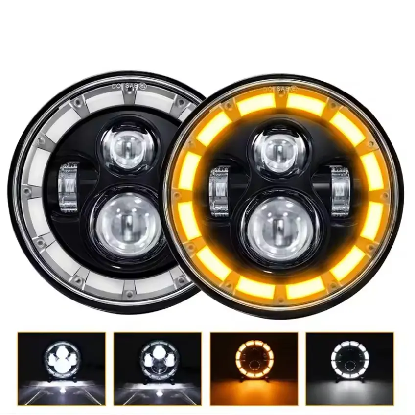 A30F-Round 7 Inch LED Headlight, High Low Beam LED Headlamp with DRL & Amber Turn Signal, Waterproof Offroad Driving Light for 4x4 Car, Motorcycle, Jeep Wrangler