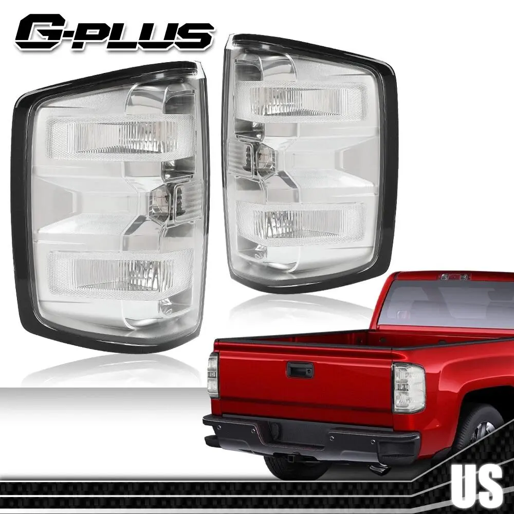 G-PLUS Tail Lights Fit For 2014-2019 Chevy Silverado Pickup W/ Bulbs Clear Euro Rear Tail Light