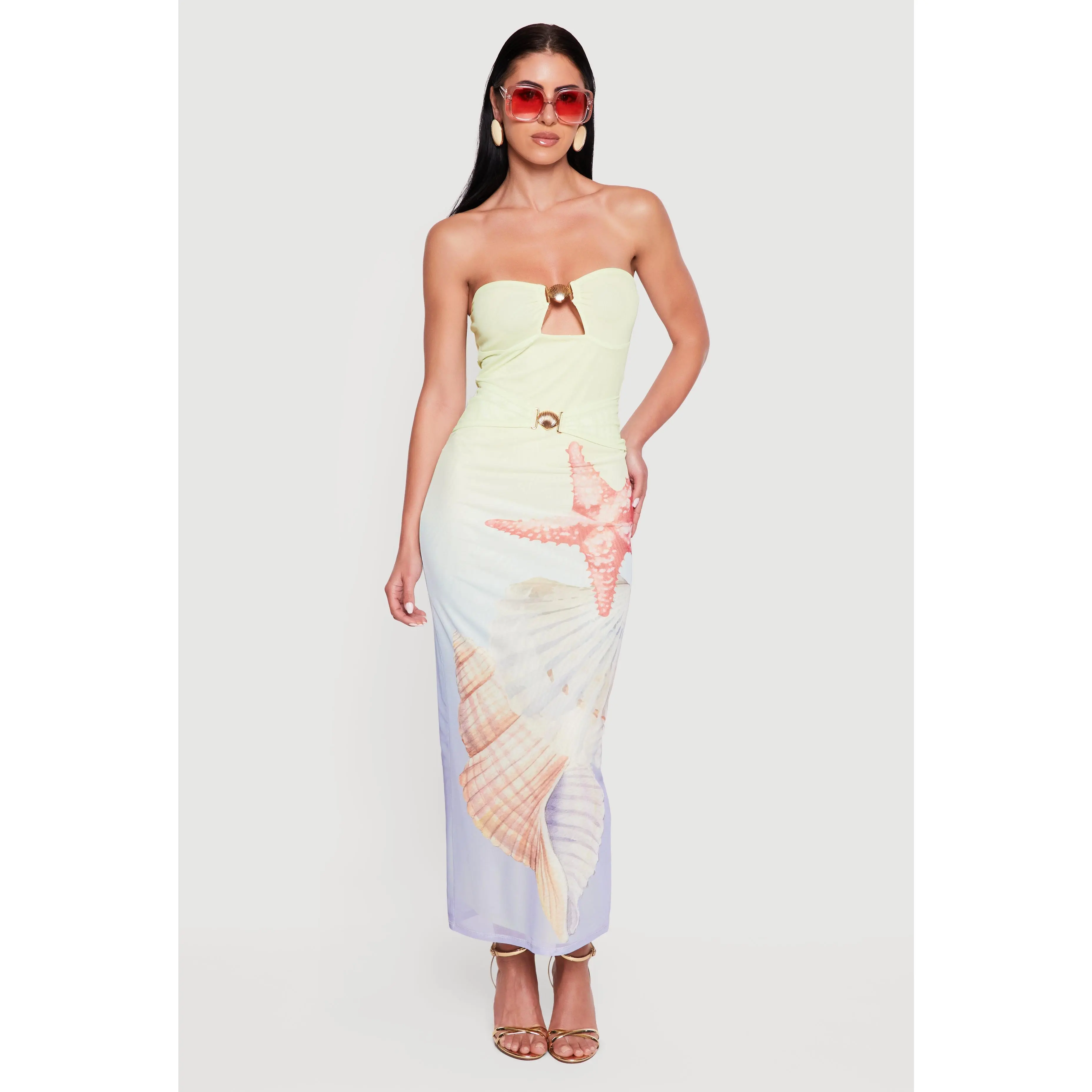 Almost Famous Starfish and Seashell Print Maxi Dress