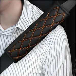 Car Seat Belt Pads, 2PCS Leather Seatbelt Covers Protect Your Neck and Shoulder & More Comfortable Driving, Harness Pad for All Car and Backpack Strap, Car Interior Accessories (Black/Orange)