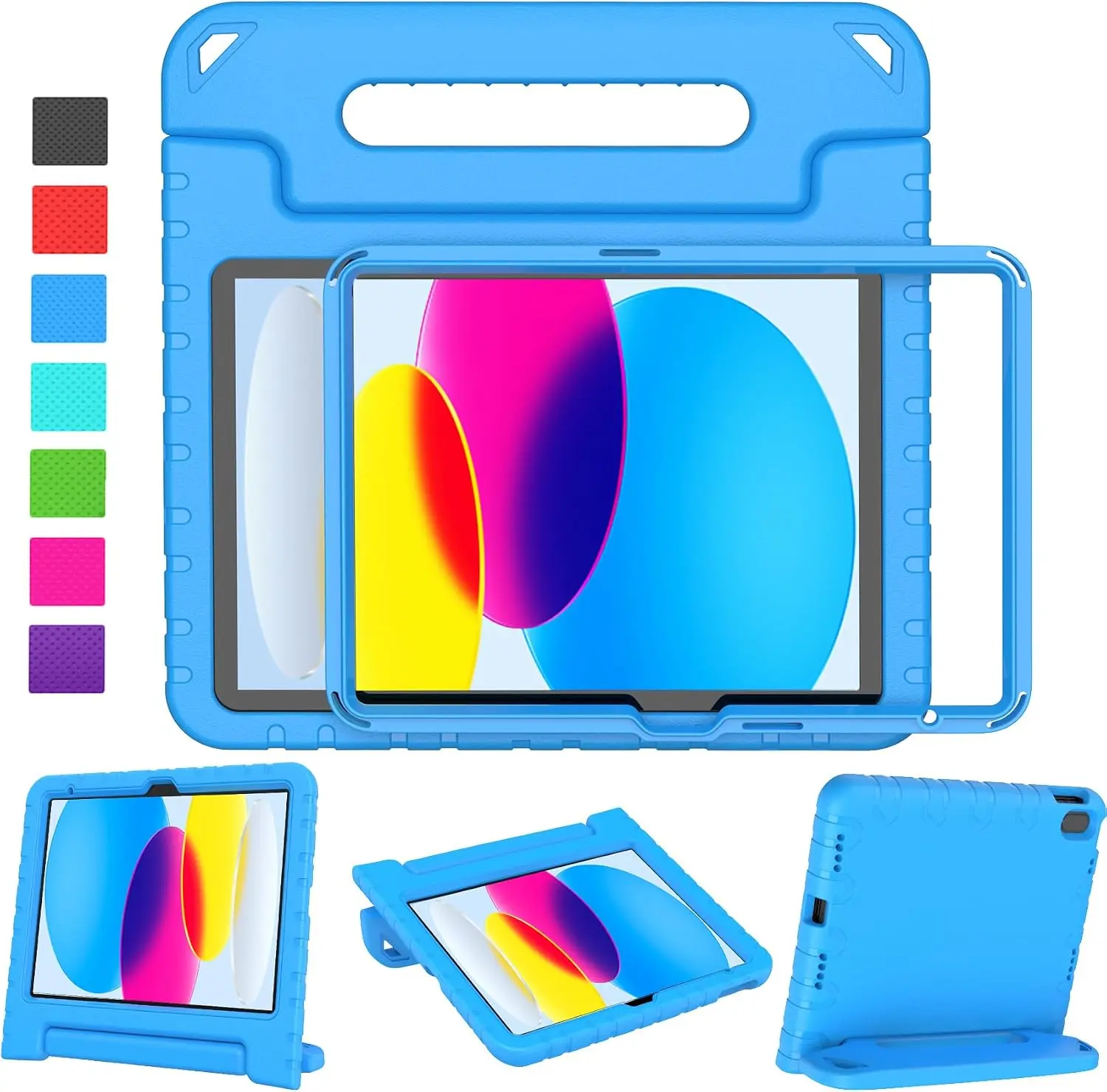 Kids Case for iPad A16 11th Generation 11-inch 2025/ iPad 10th Generation 10.9-inch 2022 with Screen Protector, Lightweight Shockproof Convertible Handle Stand Cover for iPad 11/10 Gen, Blue