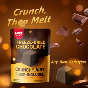 AMOS Freeze-Dried Dark Chocolate with Cashew | Light & Airy Crunch, Rich Cocoa Flavor, Fiber-Included Snack with No Artificial Flavors or Sweeteners | A Satisfying Bite-Size Treat That Starts Crispy and Finishes Smooth, Perfect for Guilt-Free
