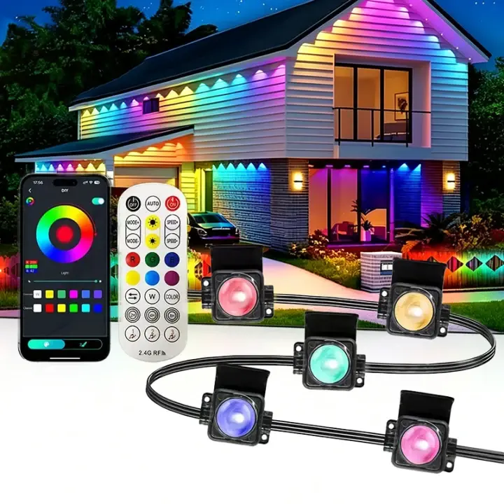 Permanent Outdoor Eave Lights, 100FT, IP67 Waterproof, 16M Colors, 100 Scene Modes, Smart App & Remote Control, for House Roofline, Patio - White