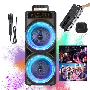 Portable Outdoor Bluetooth Speaker Dual speakers, party-themed RGB lights, FM radio, Type-C charging, TWS pairing, TF card slot Ideal for outdoor adventures, home parties, stage lighting effects, discos, rechargeable speaker Audio btspeaker