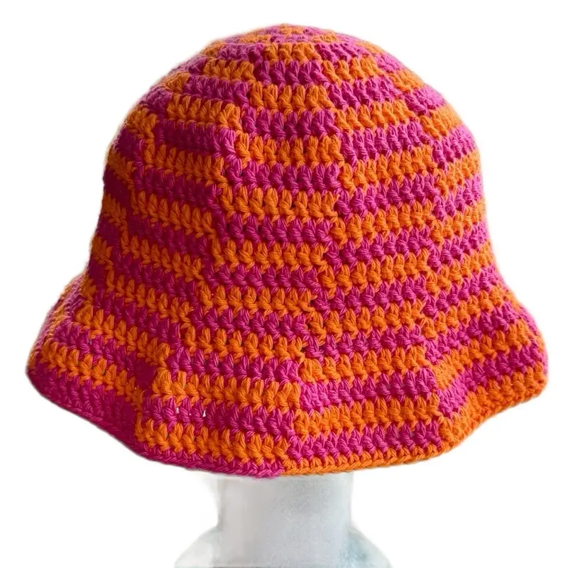 No Signal Bucket Hat | Red White Striped Design Crocheted Style Hat 100% Cotton