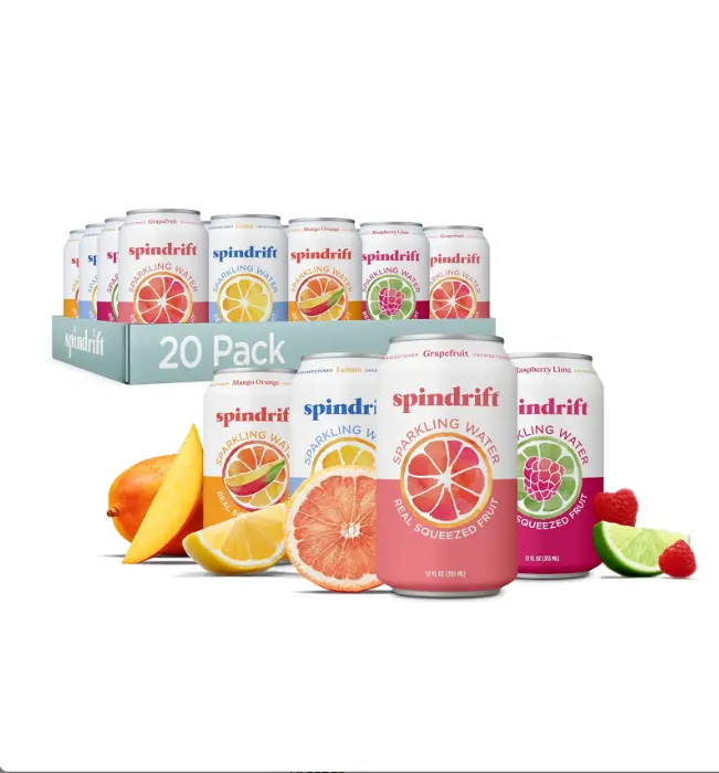 Spindrift Sparkling Water, 4 Flavor Variety Pack, Made with Real Squeezed Fruit, 12 Fl Oz (Pack of 20)