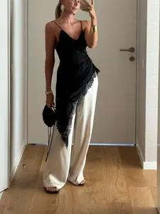 Fashionable Asymmetric Lace Sleeveless Dress, Sexy Hollow Out Design, Elegant Formal Party Wear, Women's Summer Clothing, Stylish and Trendy, Womenswear, Shoulder dress