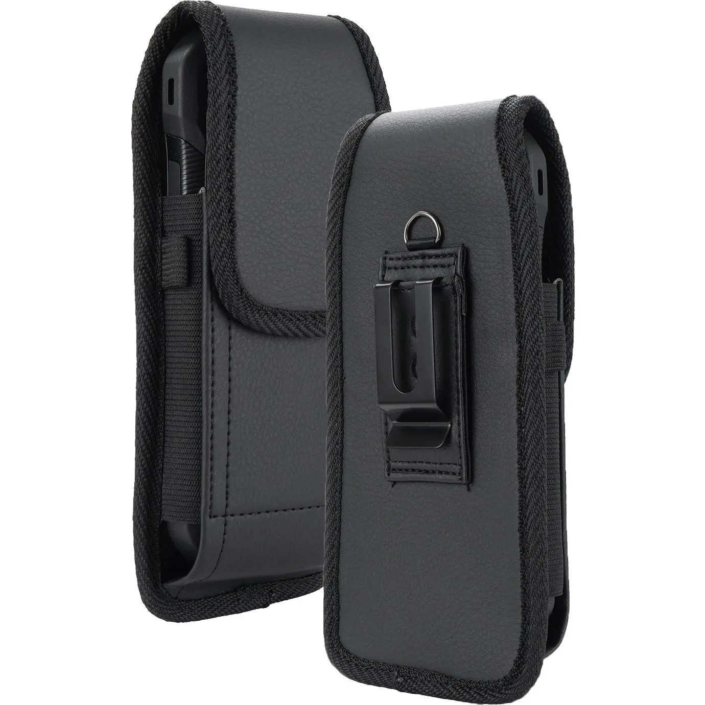 Case-Compatible Pouch for iPhone 17 Pro Max Phone, Nakedcellphone Vegan Leather Holster Holder [Belt Loop, Metal Clip, Magnetic Closure] for iPhone 16/15/14/13 Pro Max and Plus models - Black