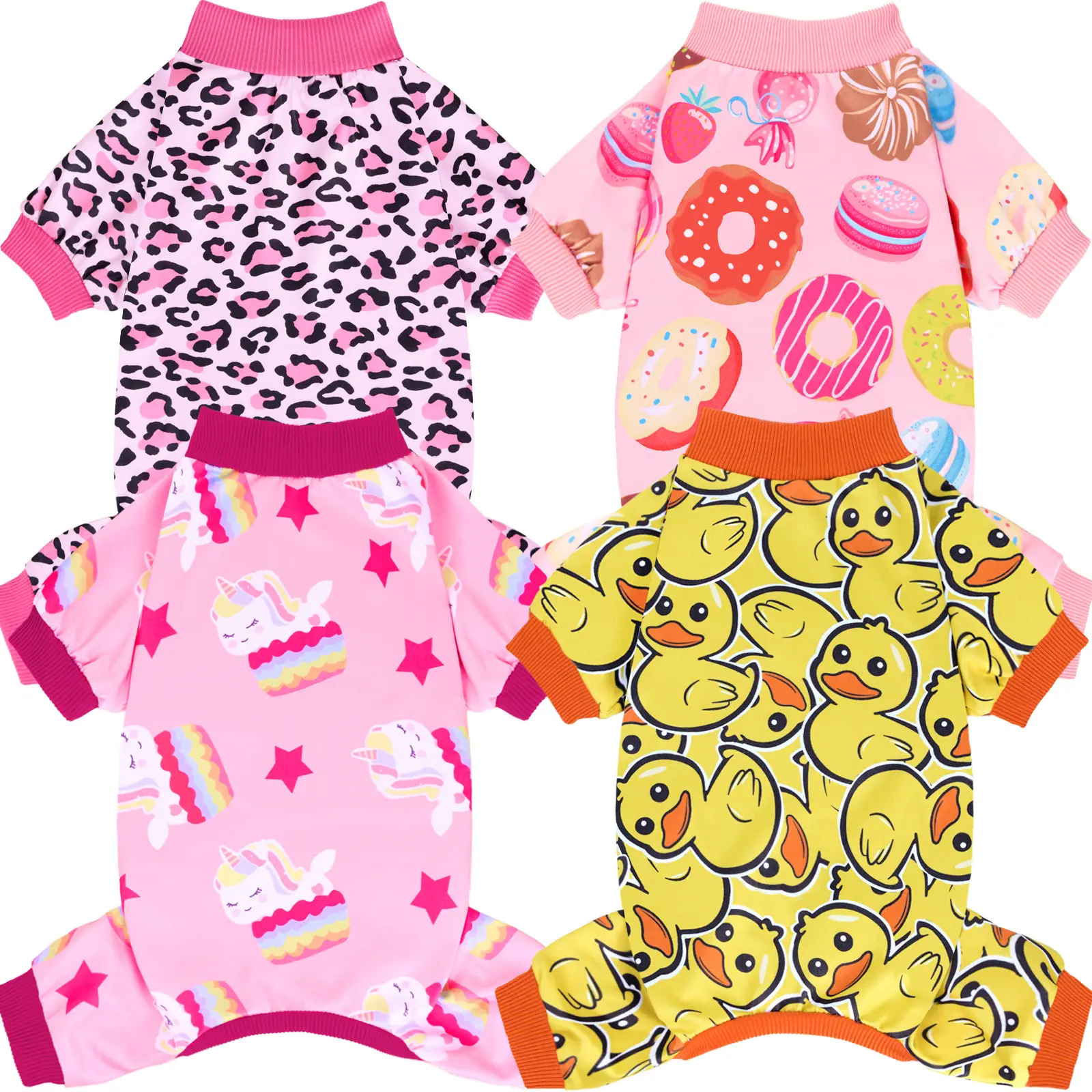 XPUDAC 4-Pack Leopard Print Dog Onesie Pajamas - Cute Designs, 4-Pack Variety, Easy Potty Access, Soft Universal-Fit All-Season Sleeping Wear for Small to Large Dogs, Valentine's Day Pet Essential