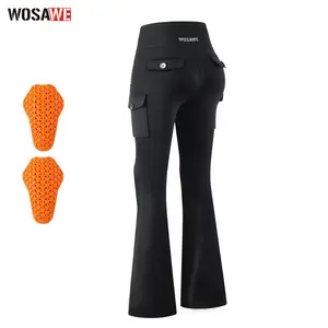 WOSAWE Women Biker Flare Legging High Waist Motorcycle Pants Tummy Control with Knee Pads