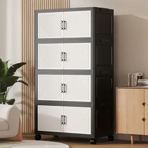 Foldable Storage Cabinet for Living Room, Snack Organizer, Wall-Mounted Multi-Layer Standalone, No Installation Required, Modern Style, Drawer Storage Cabinet