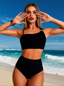 Sexy Emerald & Mint Green Bikini Twist Front High-Waisted Slim-Fitting Forestcore Beach Vacation Swimwear for Stylish Comfort